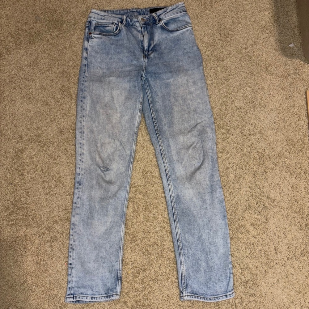 All Saints Imogen High-Rise slim straight Jeans Light Wash Distressed Size 27